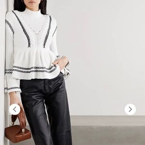 Self Portrait Whipstitched cotton peplum sweater